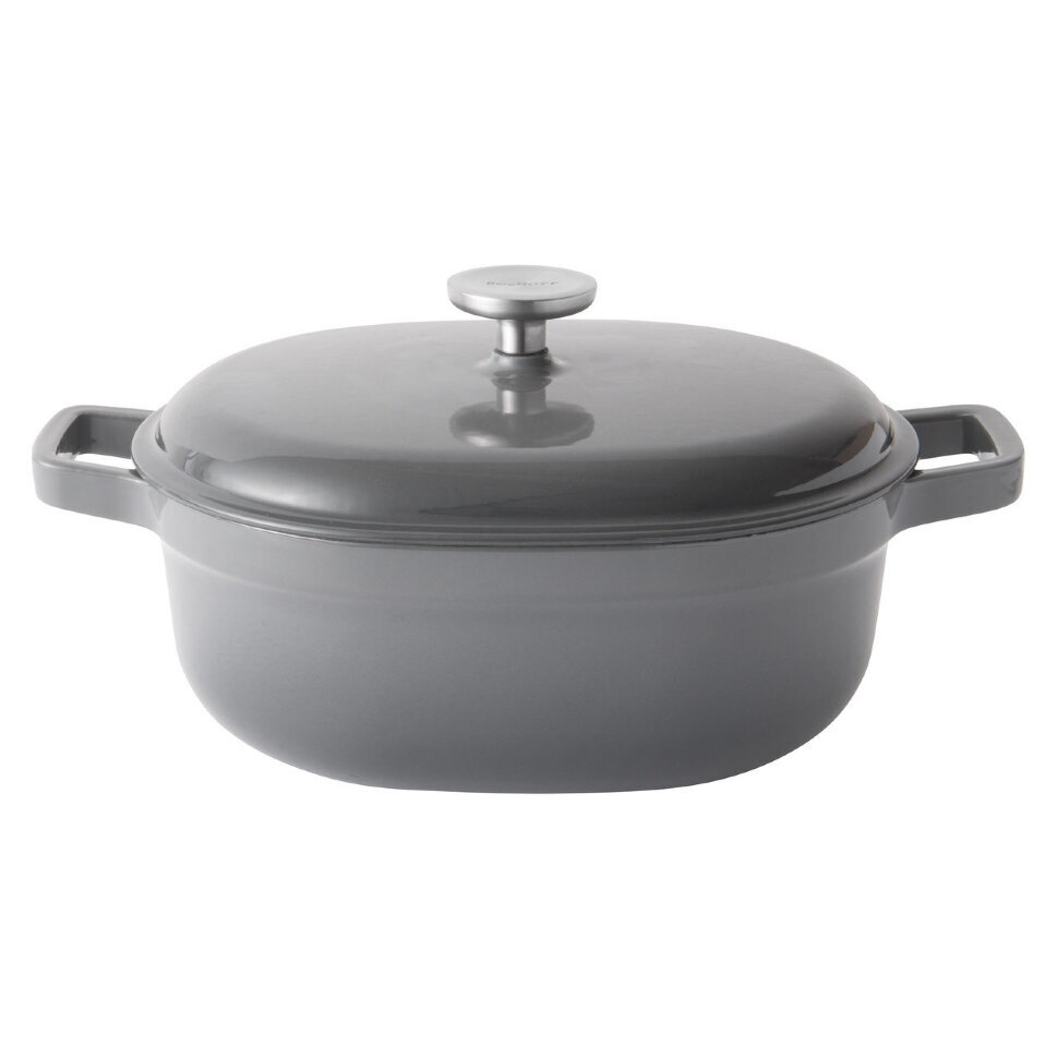 Кастрюля чугунная овальная с крышкой BergHoff Gem 4,1 л серая
