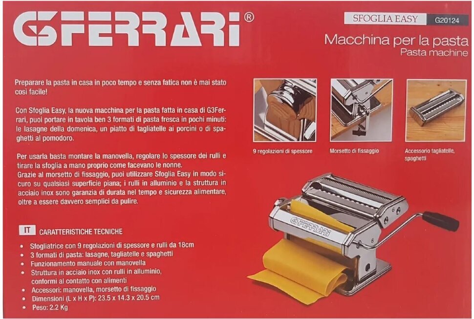 Тестораскаточная машина-лапшерезка G3FERRARI SFOGLIA EASY 18 см ручная