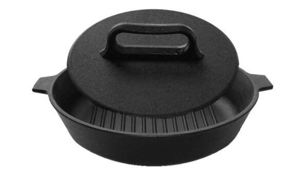 Сковорода-гриль чугунная Камская посуда с прессом 28 см для цыпленка-табака